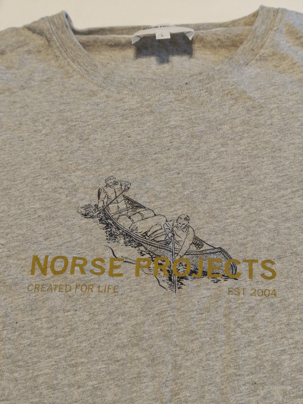 Norse Projects Men's Heather Gray Logo Tee with Gold Print - L - Picture 2 of 4